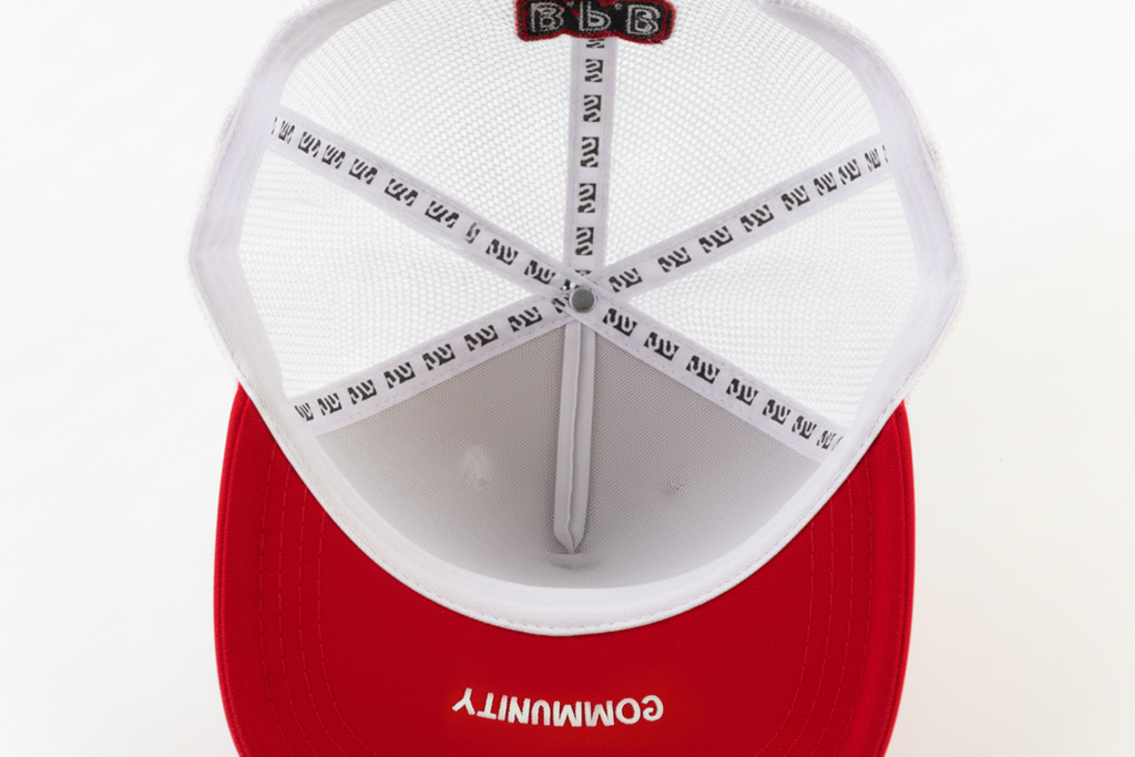White Trucker Cap with Red Details | 3D Embroidered Logo | Stylacho